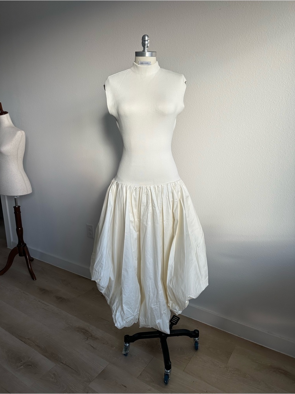 Aje VENETIA KNIT MIDI DRESS knit bodice with 100% cotton bubble skirt